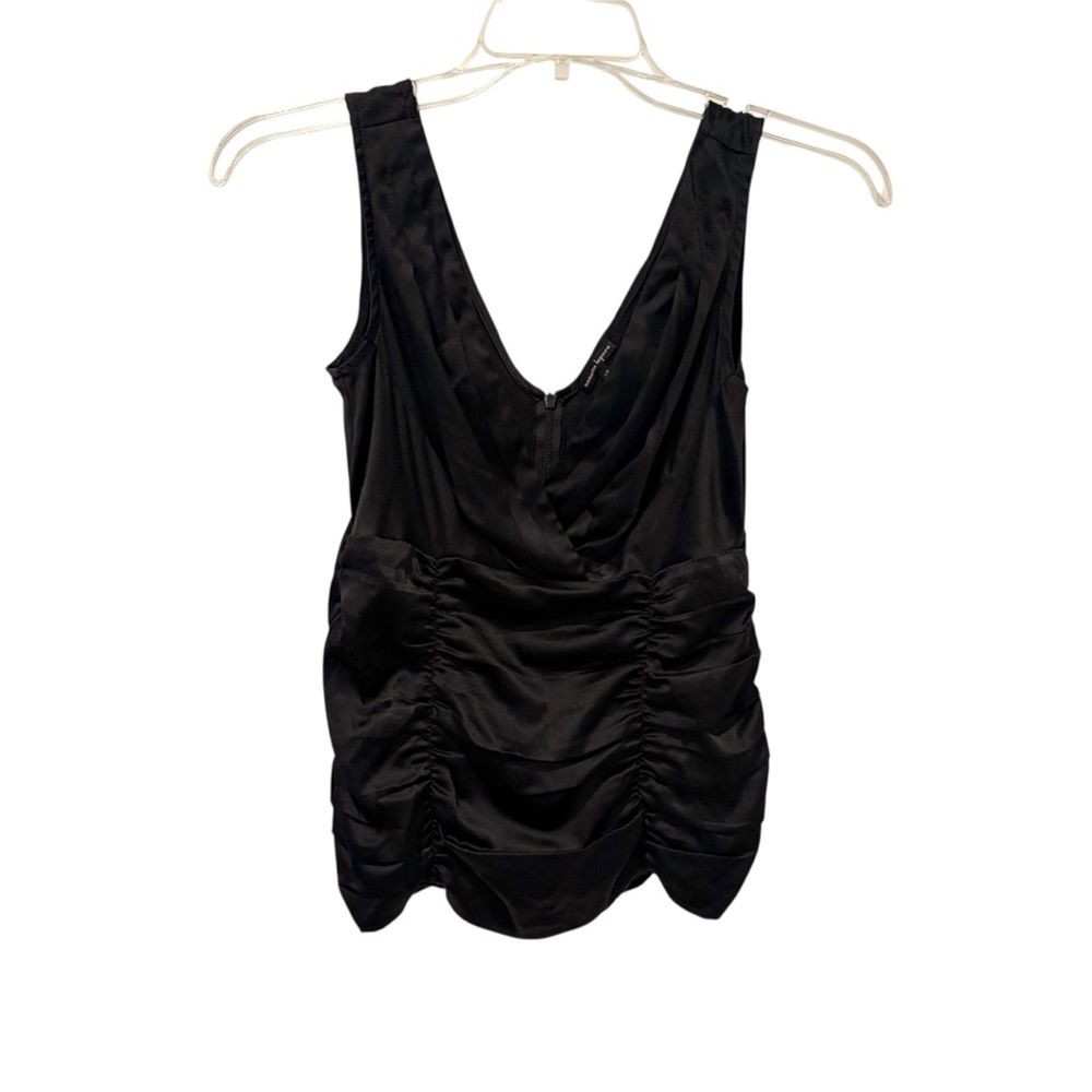 Silk Ruched Sleeveless Tank Top Black Made in USA size 10